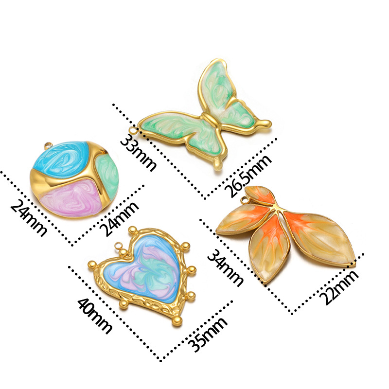 Pendant Jewelry Making Type 4 PCS/Package 304 Stainless Steel Heart Shape Butterfly Pendant