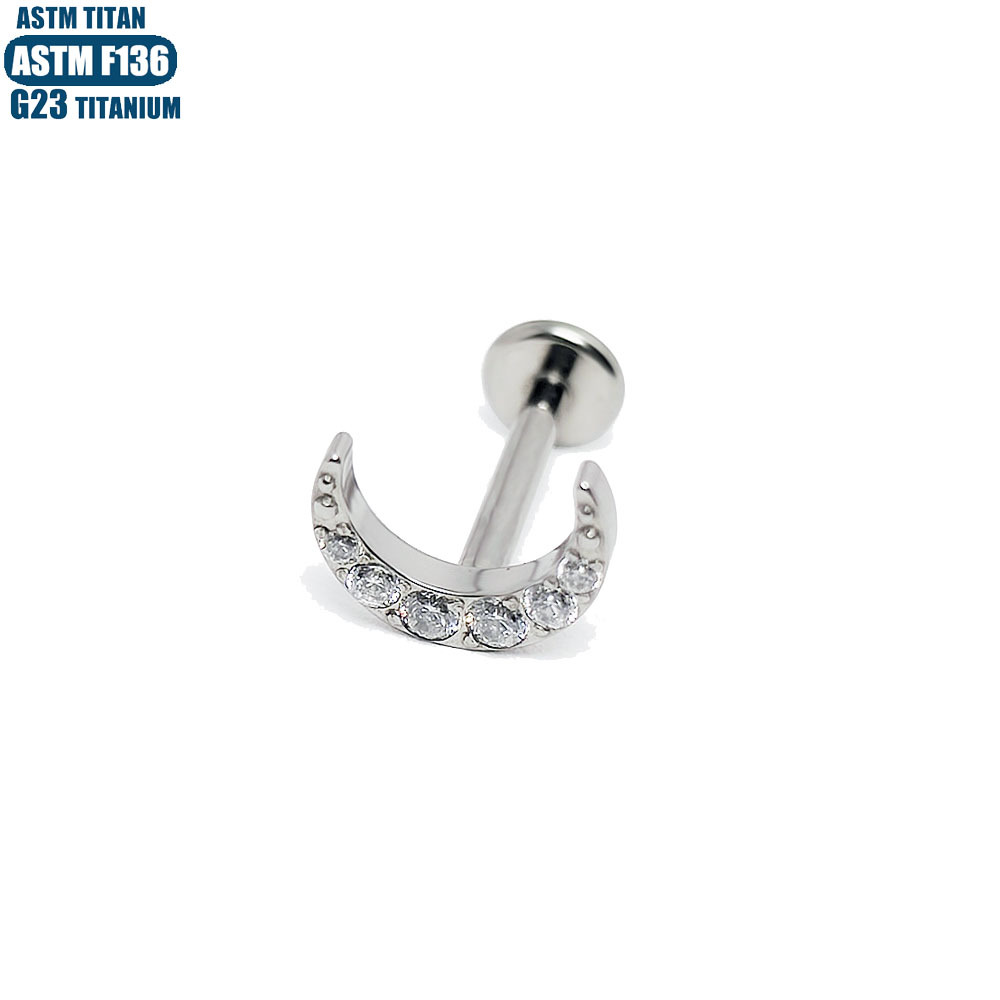 F136 Titanium Alloy Zircon Long Lip Ring Inner Spiral Piercing Jewelry Moon Earrings for Women detail image 7