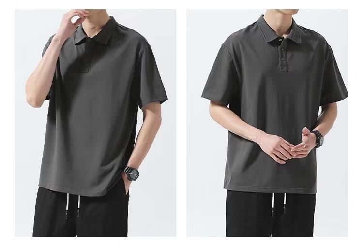 Men's Clothing Men's Heavyweight Short Sleeve T-Shirt, Oversized Lapel Shirt Collar, American Streetwear Style, Casual & Versatile Summer Top​_viptrois.com
