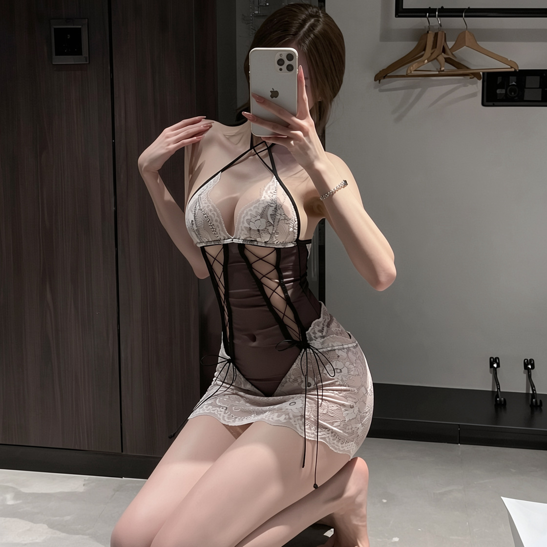 Lace Secretary-Maid Roleplay Bodysuit Costume with Contrast Trim, One Size — detail image 4