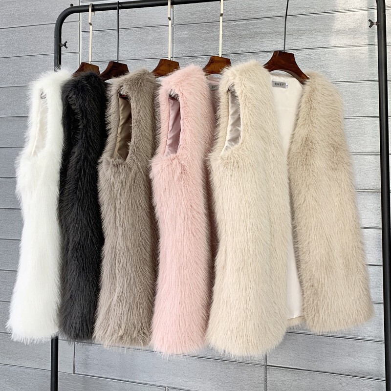 European and American Cross-Border Imitation Tuscan Fox Fur Winter Mid-Length Imitation Fur Vest Warm Women's Vest Jacket