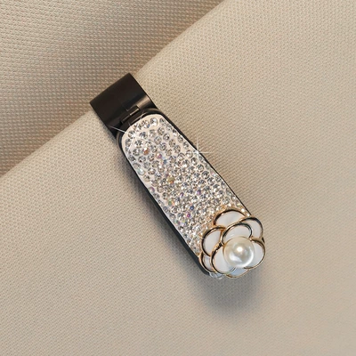 Car Glasses Clip Multifunctional Car Car Glasses Clip/Bill Clip - pearl-white-camellia-white-full-diamond-small-glasses-clip