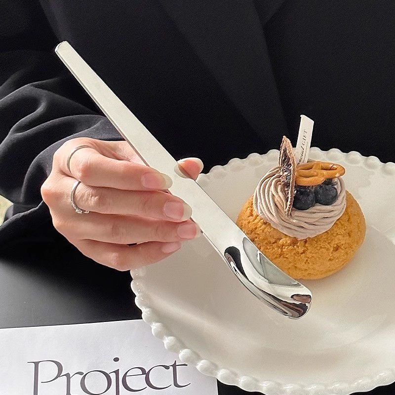 Sold Out with Tears! Super Cheap, Self-Produced, Beautiful Flat-Head Spoons, Stainless Steel Square-Head Dessert Spoons, Yogurt Long-Handle Coffee Spoons