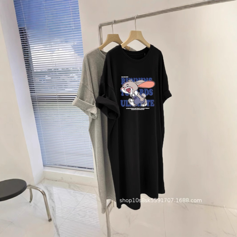 2025 New Summer Short-sleeved T-shirt Dress Korean Loose Over-the-Knee Long Dress Instagram Fashion dress Women's Mid-length Summer 2025 New Summer Short-sleeved T-shirt Dress Korean Loose Over-the-Knee Long Dress Instagram Fashion dress Women's Mid-length Summer