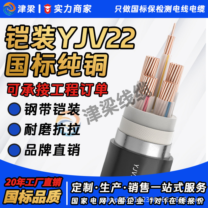 国标YJV22电缆线0.6/1KV低压3/4/5芯2.5~300平方铜芯阻燃插座电线
