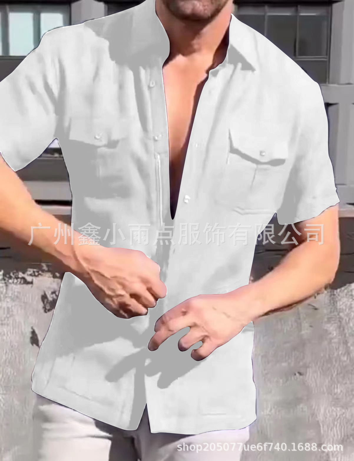 2023 amazon ebay aliexpress verano color sólido de manga corta de los hombres de algodón y lino de bolsillo de control de acceso cremallera ropa de trabajo camisa
