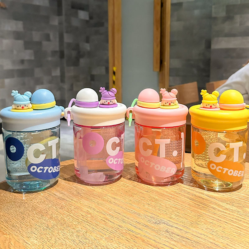 大容量公仔茶倉杯アニメかわいい水筒小清新シンプル運動プラスチックカップストロー飲水カップ|undefined