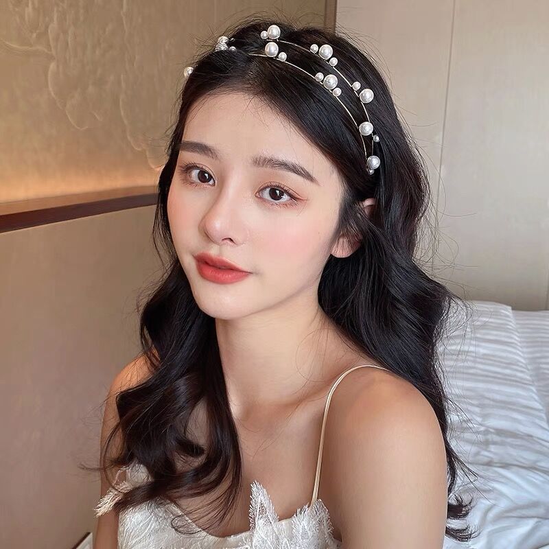 发箍仙女韩国复古星星月亮双层珍珠水钻头箍森系压发夹超仙发卡女