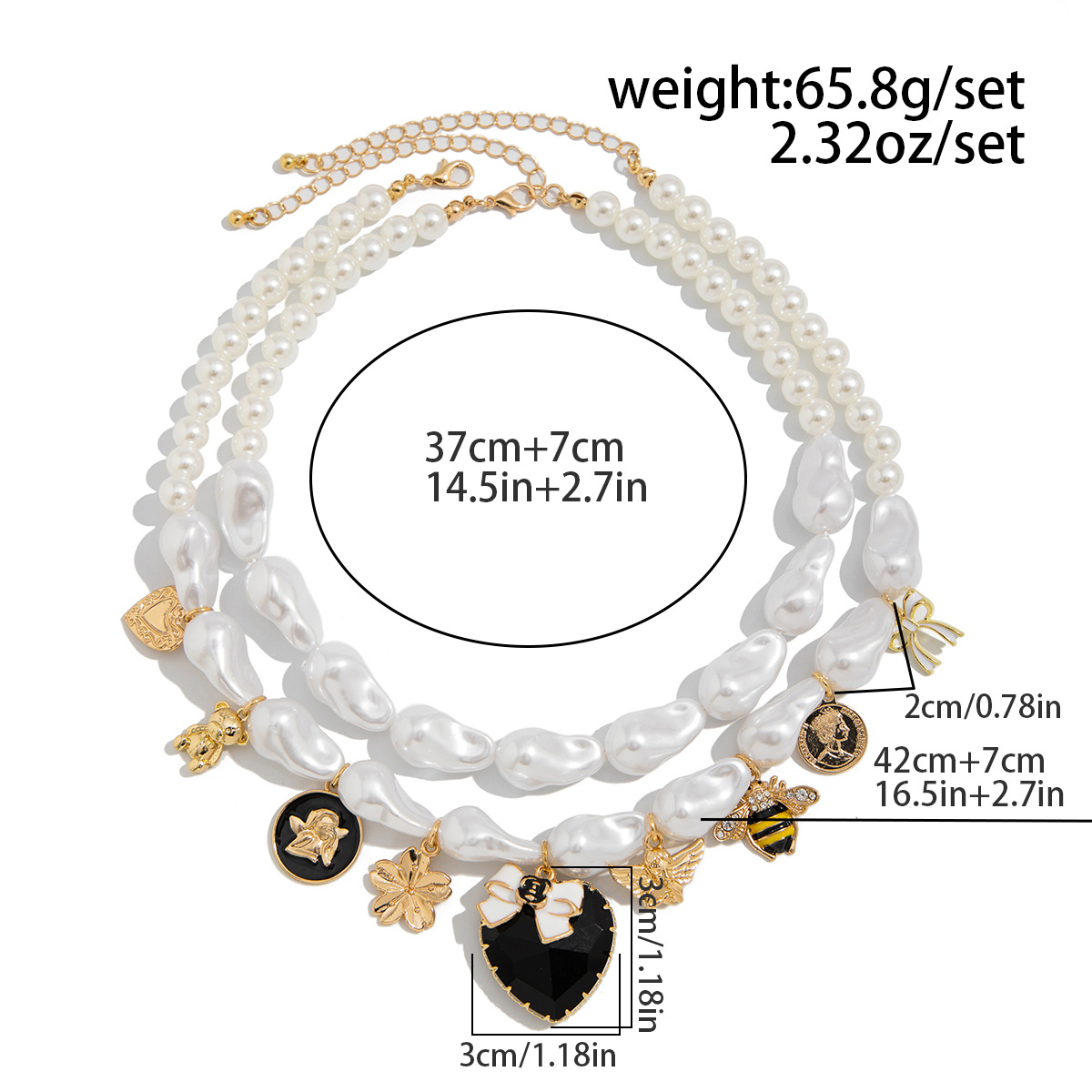 34g Weight Lobster Trigger Clasp Closure Clasp Closure Type Alloy Pendant Material Necklace Classification Pearl Chain Material Beaded Chain Chain Type 1 Piece Quantity Holiday, Daily Occasion Imitation Pearl, Alloy Material Heart Shape, Flower Pattern All Seasons Season Women's Gender Plating Design Sweet Style Women's Imitation Pearl Alloy Beaded Chain Plating Heart Shape Flower Necklace Imitation Pearl Jewelry 无