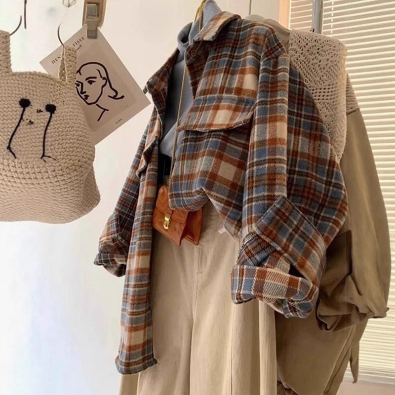 American Retro Brushed Plaid Shirt for Women Autumn and Winter 2025 New Casual Lazy Style Versatile Long-Sleeved Jacket American Retro Brushed Plaid Shirt for Women Autumn and Winter 2025 New Casual Lazy Style Versatile Long-Sleeved Jacket