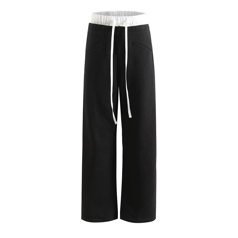 Doble cintura cabeza de color contrastante cuerda de dibujo pantalones deportivos casuales de mujer sueltos delgados pantalones de textura banana de pierna ancha 4503 image 7