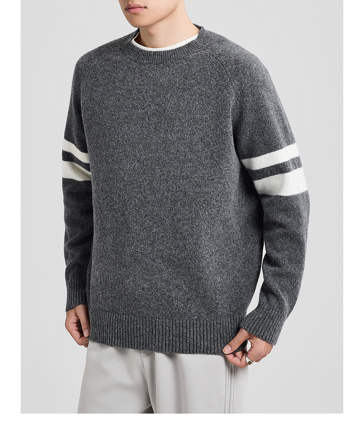 Áo len nam cổ lọ phối sọc tay raglan — Xám hoa đen chi tiết 19