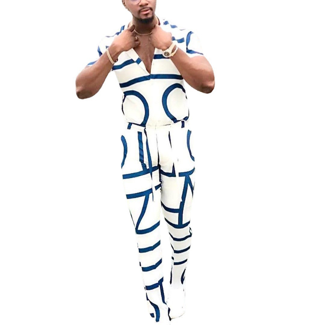 Monochrome Man – Europäisch und amerikanisch angesagtes bedrucktes Hemd, lässiger Anzug, Hose, Sommer-Zweiteiler, grenzüberschreitend für Herren_voghion.com