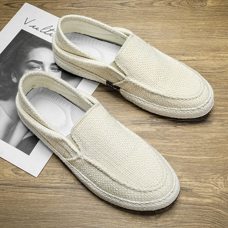 Zapatos de hombre transpirables de lino retro simple, zapatos de pescador de cuerda de cáñamo de verano, zapatos de tela viejos de Beijing para hombre, zapatillas de deporte de comercio exterior