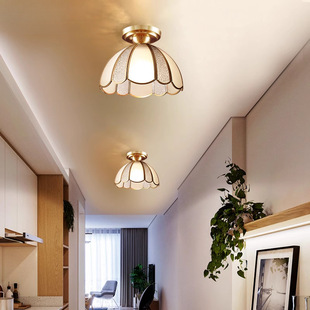 American-Style All-Copper Foyer Light, Small Ceiling Light, European-Style Retro Entrance Hall Light, Corridor Aisle Balcony Light t H12
