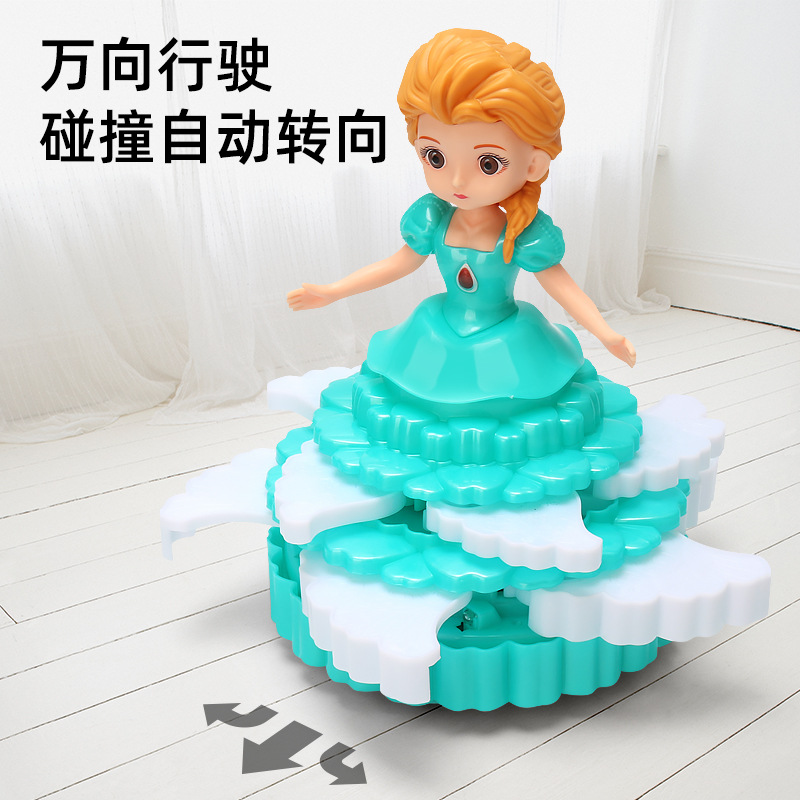 Pastel de baile deslumbrante universal eléctrico, elevación de princesa, música giratoria, luz, ángel, princesa, niña, regalo de juguete