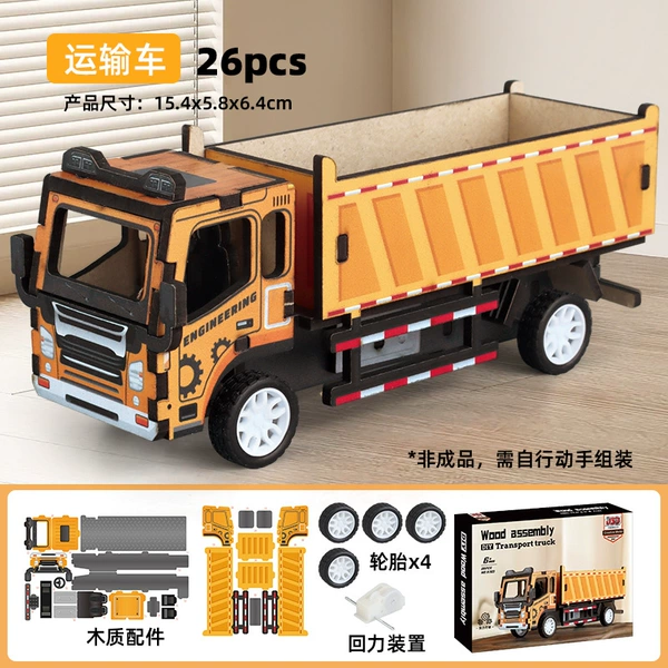Wooden assembled pull-back transport truck 6793
