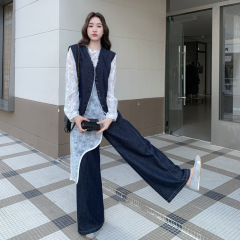 实拍盐系气质马甲蕾丝罩衫阔腿裤套装三件套女春秋新款氛围感穿搭