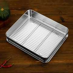 批發提拉米蘇容器盒子不鏽鋼食品級平底方盤長方形帶濾網窄邊托盤