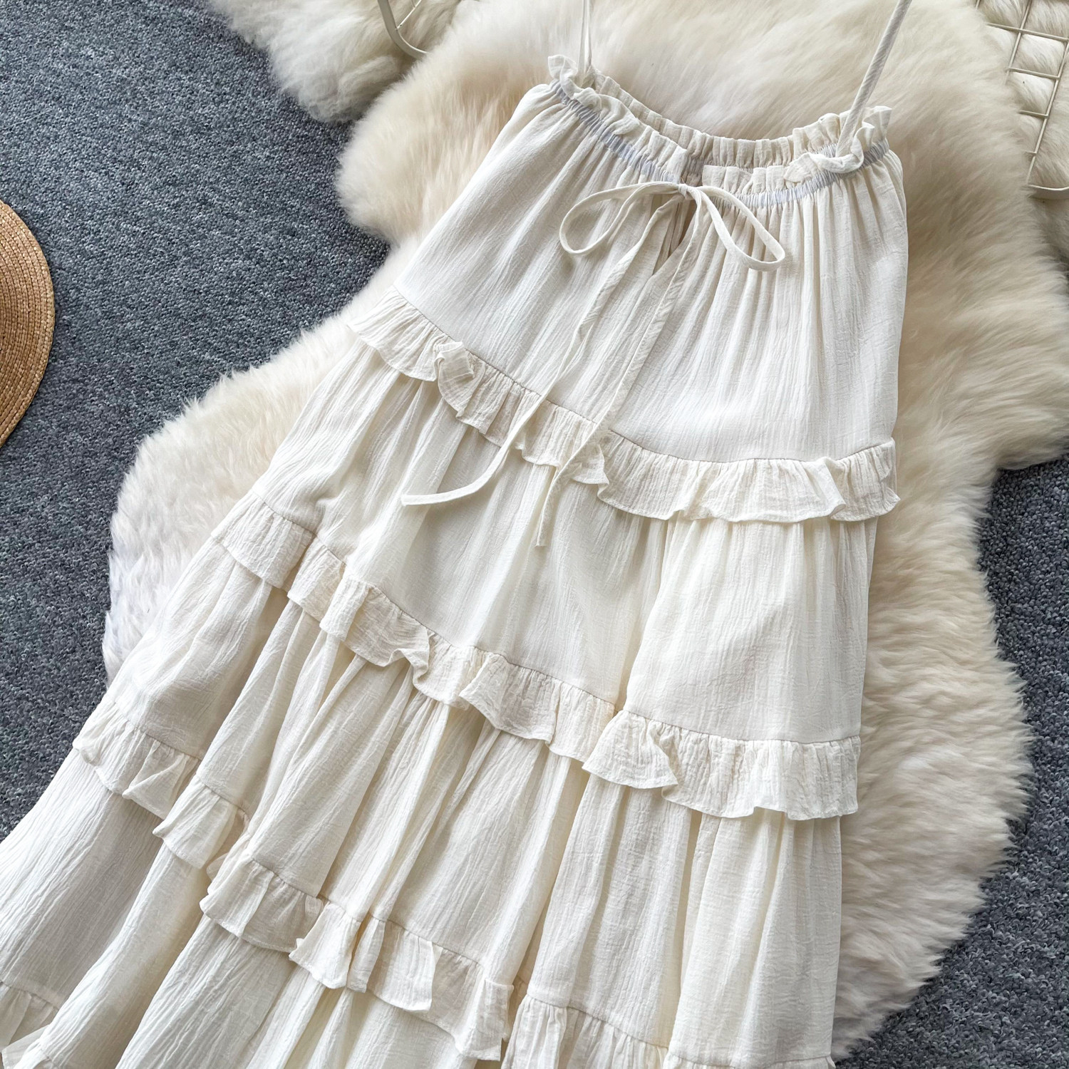 Women's French Style Sleeveless Dress Summer Korean Ruffled Tiered Skirt Slimming Elegant Long Dress Vacation Inspired_ecoleips.com