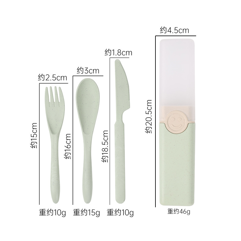 Nuevo cuchillo de paja de trigo, tenedor y cuchara traje estudiante de oficina portátil vajilla de tres piezas de viaje traje al aire libre