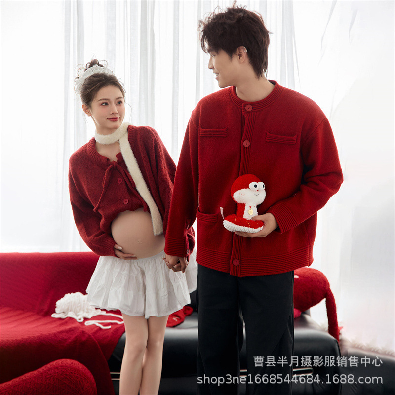 New Photo Studio New Year Big Red Pregnant Women Photo Clothing Christmas Theme Cute Knitted Home Photo Clothes