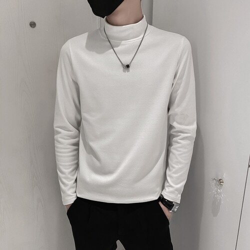 Men's half-high collar basic t-shirt, men's thermal lining, padded long-sleeved T-shirt, men's clothing, double-sided for boys