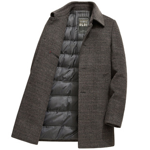 Middle-aged and elderly men's woolen coat thickened autumn and winter woolen trench coat down liner dad winter coat Amazon