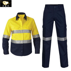 Foreign trade pure cotton spring and autumn reflective long sleeve shirt workwear gas station labor protection set construction engineering workwear