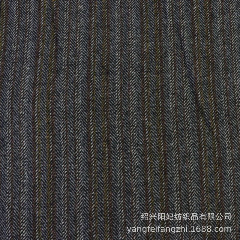 厂家批发 粗纺条纹色织人字纹毛呢面料 秋冬服帽套装鱼骨纹布料|undefined