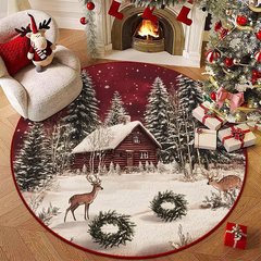 クロスボーダー新しいクリスマスラウンドフロアマットクリスタルベルベットノンスリップ寝室リビングルーム装飾フロアマットベッドサイドブランケットエントリーマット