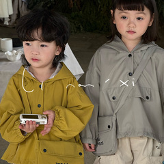 兒童外套外出服戶外服帶帽外套中小童上衣帶夾里上衣韓版工裝潮牌