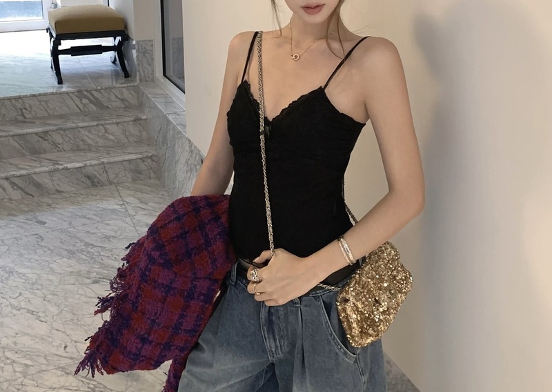 Ranwear 很法的少女季节 叠穿搭子 氛围感纯欲蝴蝶结蕾丝吊带背心|undefined
