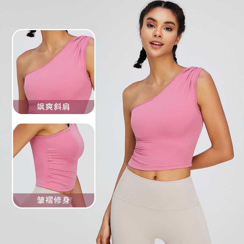 Sujetador de espalda de yoga de un solo hombro transfronterizo para mujer corriendo ropa interior deportiva a prueba de golpes ropa de yoga chaleco de fitness de secado rápido