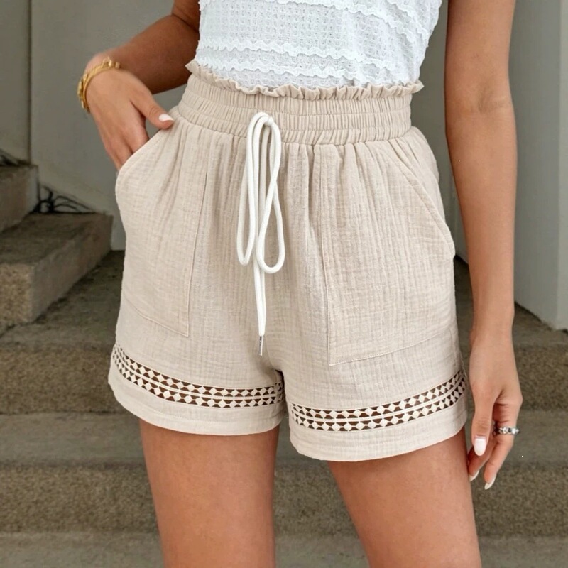 European and American 2026 Cross-Border Amazon Hot-Selling Shorts for Summer, Versatile Casual Lace Drawstring Shorts, Sports Pants for Women