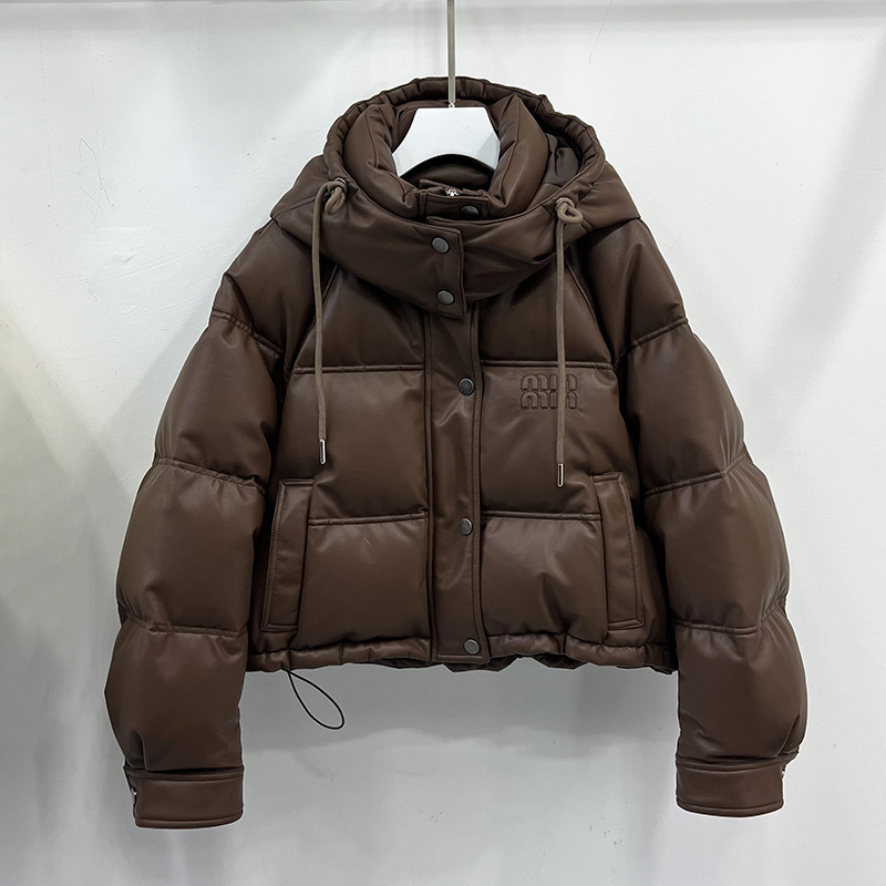 No-Wash Pu Leather down Jacket Women's Short 2023 Winter New Korean Style Loose White Duck down Jacket