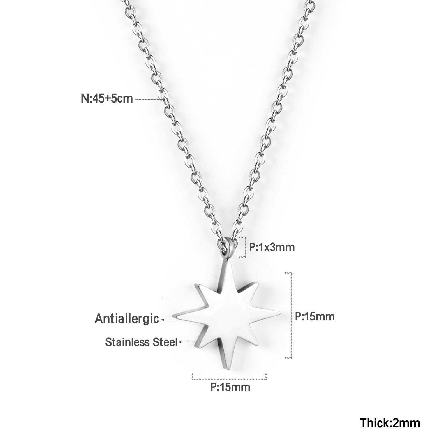 Fashion Star Moon Heart Shape Stainless Steel Pendant Necklace 1 Piece