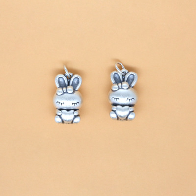 2023 Year of fate S999 Foot Silver lovely rabbit Jewelry parts DIY Loose bead Bracelet Braided rope Separated beads parts