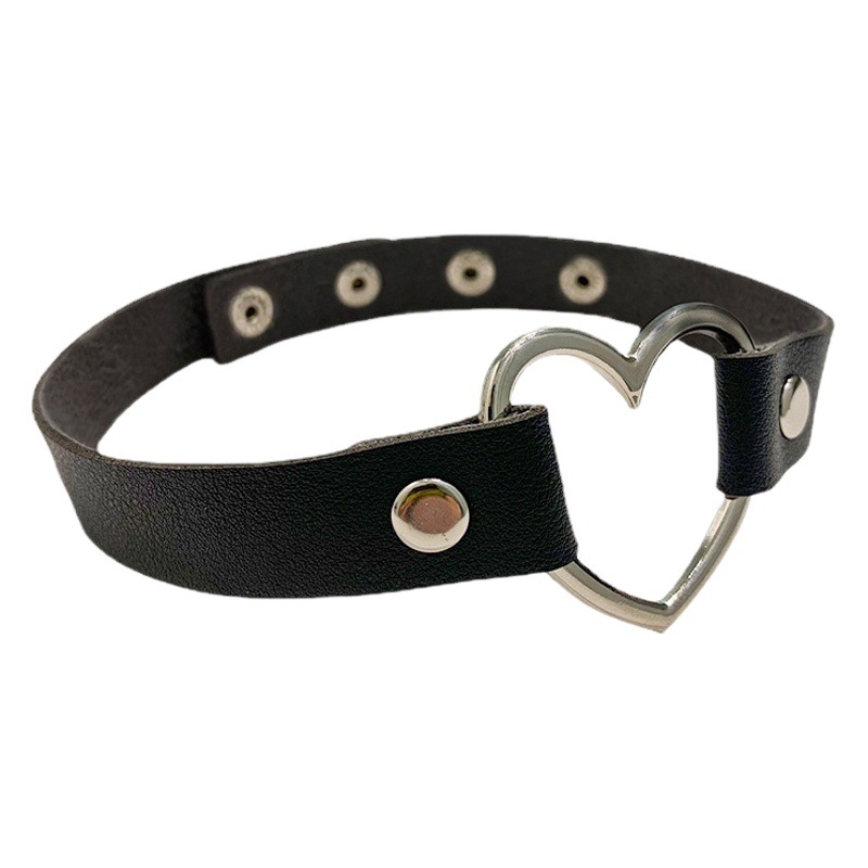 Cross-Border Jewelry European and American Harajuku Punk Street Photography Pu Leather Peach Heart Heart Collar Neck Strap Choker Necklace Necklace