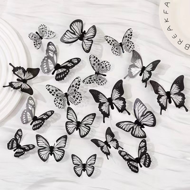 爆款双层仿真3D立体蝴蝶墙贴18只装冰箱客厅卧室婚房创意装饰贴纸