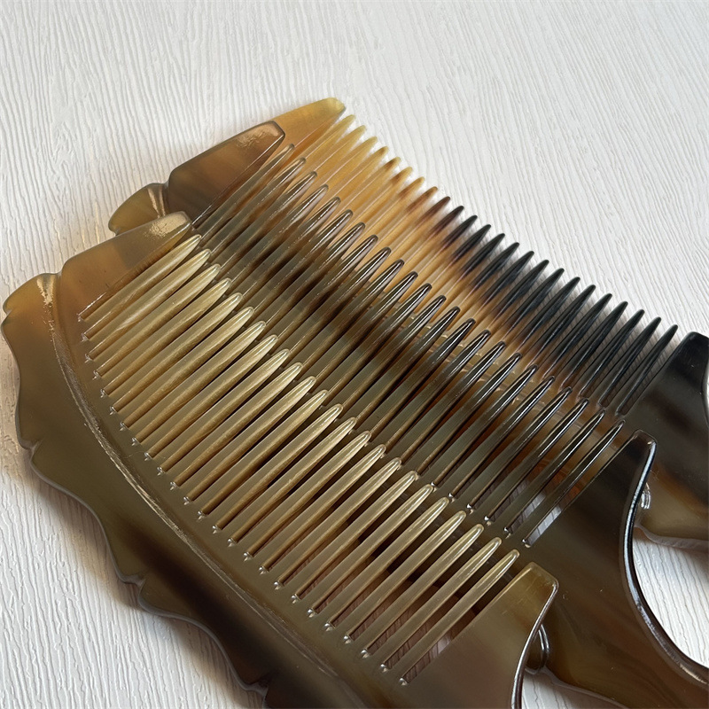 Horn Comb with Bamboo Joint Handle Hand Carved Fine Teeth Guasha Meridian Massage Comb 20cm specifications