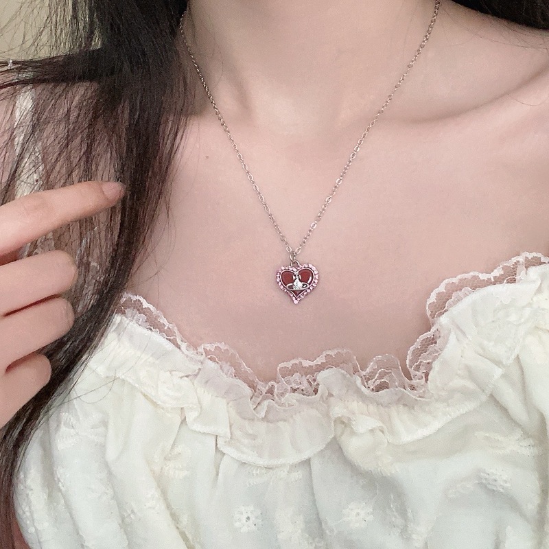 西太后爱心闪钻项链女轻奢时尚气质毛衣链小众设计精致百搭项饰配|undefined