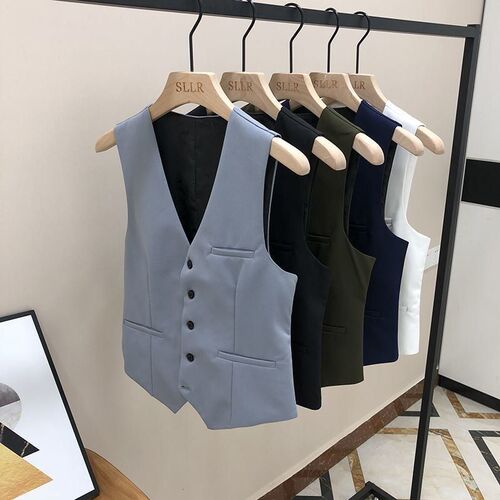 Men's Spring and Autumn Korean Style Fashion Suit Vest Large Size Western Style Mandarin Collar Casual Outerwear Jacket ushers vest