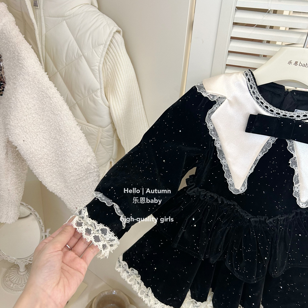 [Ropa infantil de Leen] Niñas de invierno con seda de seda de palacio de seda de seda de