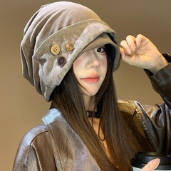 日系纽扣复古堆堆帽女废土风小众百搭冷帽街头辣妹显脸小包头帽子