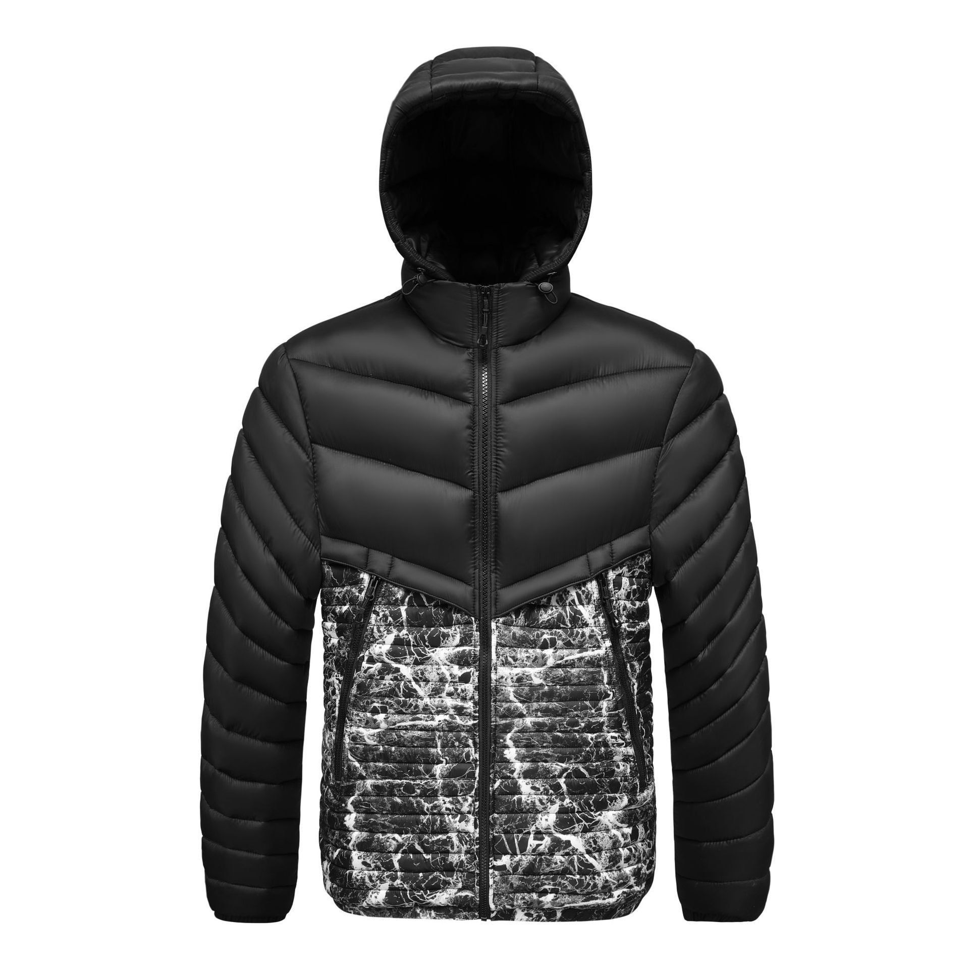 Rib Suit Cotton-padded Jacket Men's Removable Cap Sports Fleece Thickened Cotton-padded Jacket_voghion.com