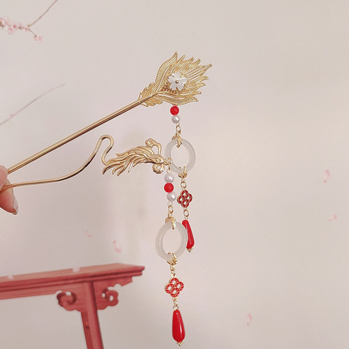 New Chinese style phoenix tassel hairpin female bride horse face skirt headdress hairpin ancient style hairpin step rocking tassel hair accessory