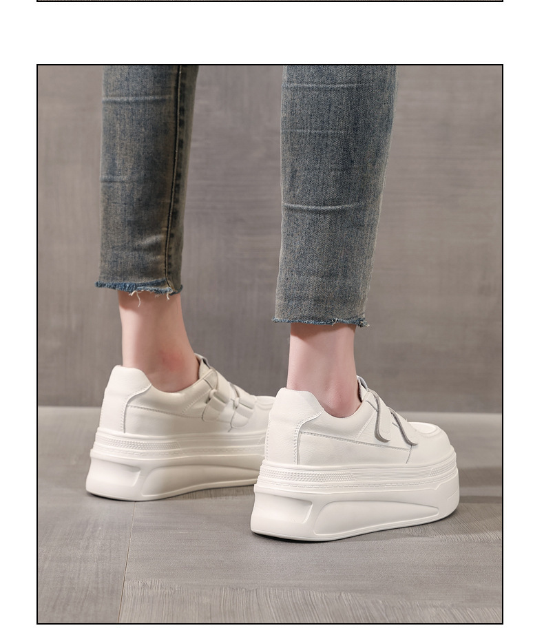 Giày sneaker nữ đế dày tăng chiều cao bên trong, dán thể thao, phong cách trắng đa năng — màu trắng chi tiết 11