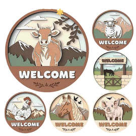 跨境-Animal farmhouse welcome board 可爱动物农场木质迎宾牌