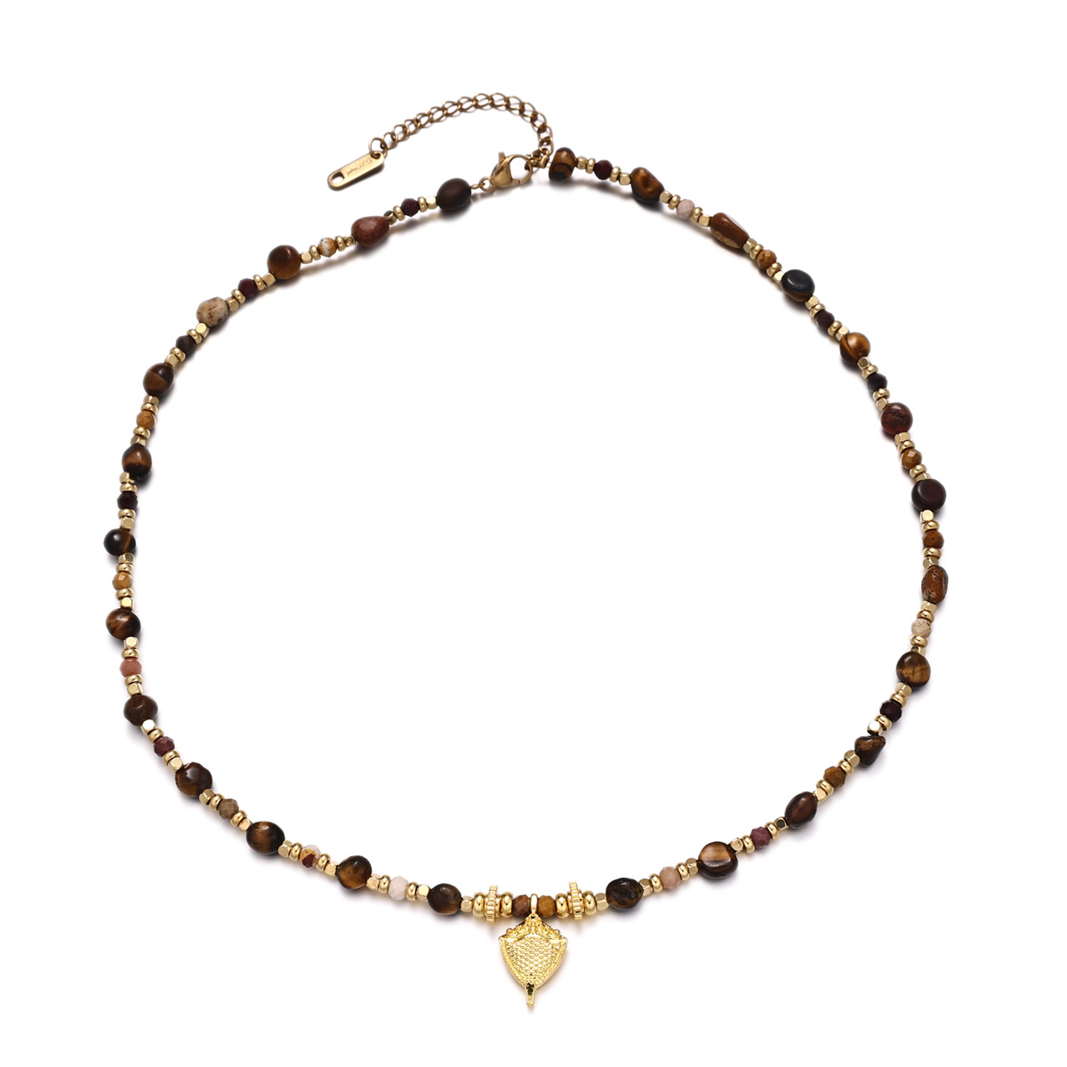 Elegante simple y exquisita mini zorro máscara colgante collar de piedra natural cuentas collar de titanio de acero lujoso nicho